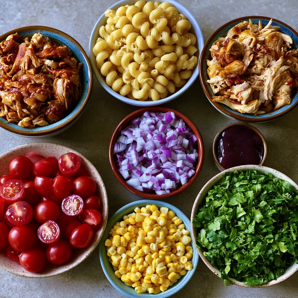 High Protein BBQ Chicken Pasta Salad
