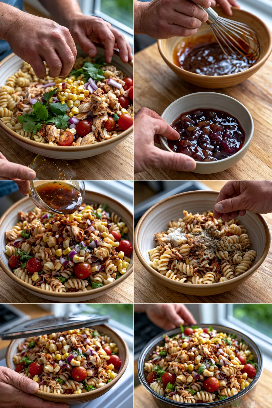 High Protein BBQ Chicken Pasta Salad