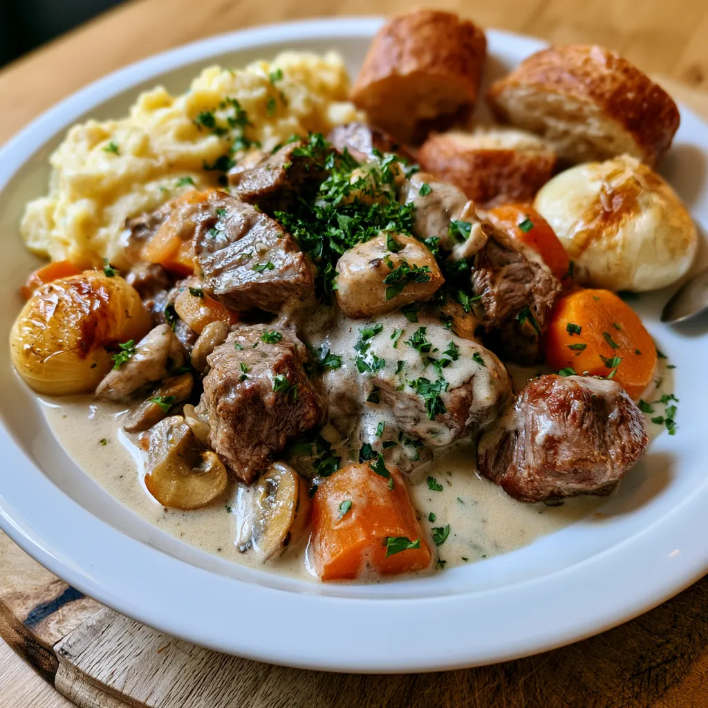 Hühnchenfrikassee mit Rindfleisch