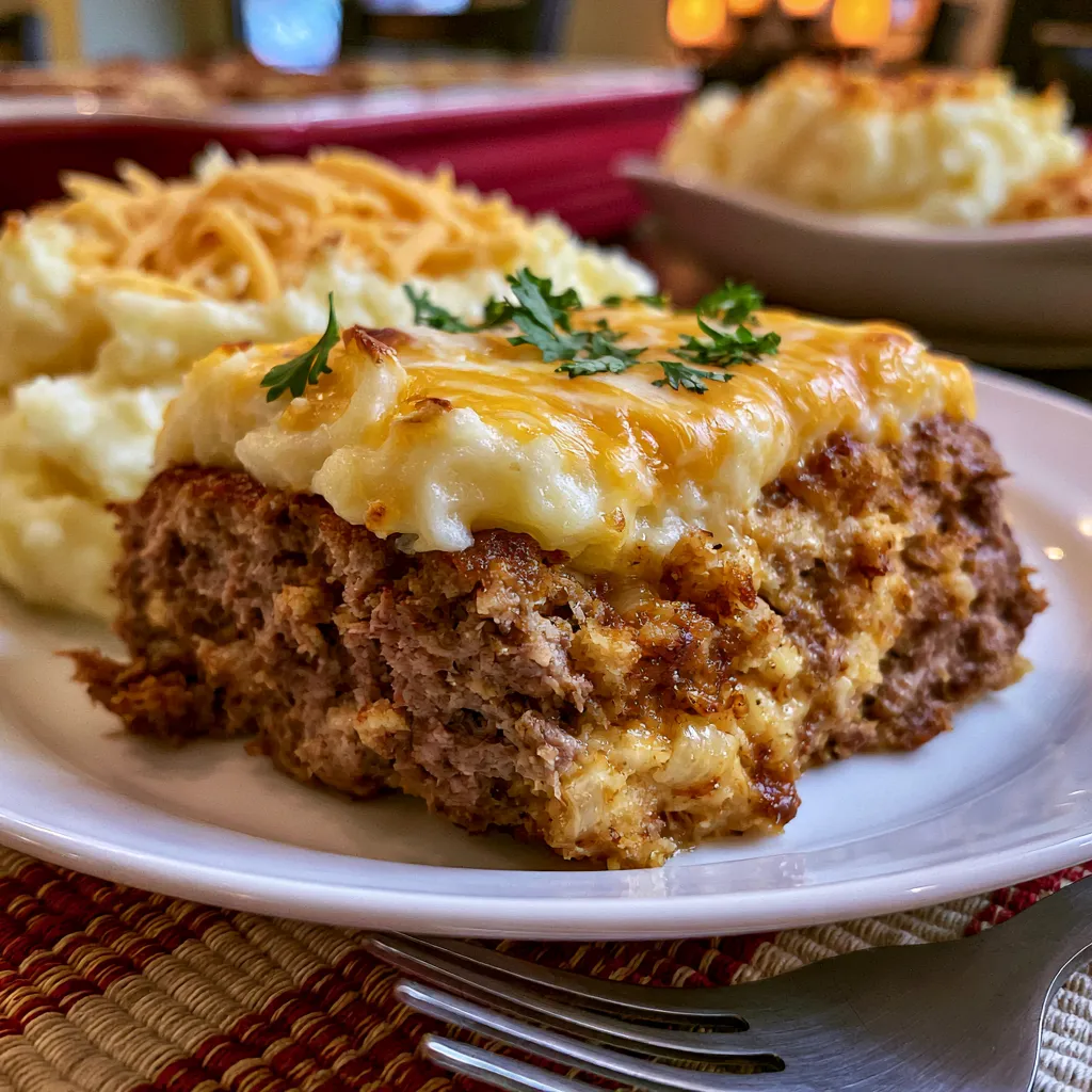 Meatloaf with Mashed Potatoes and Cheese