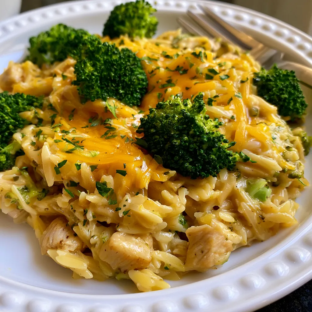One-Pot Cheesy Chicken and Broccoli Orzo
