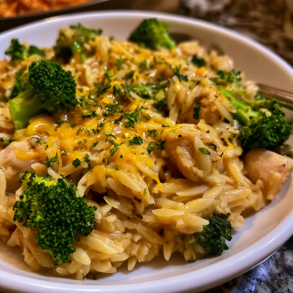 One-Pot Cheesy Chicken and Broccoli Orzo