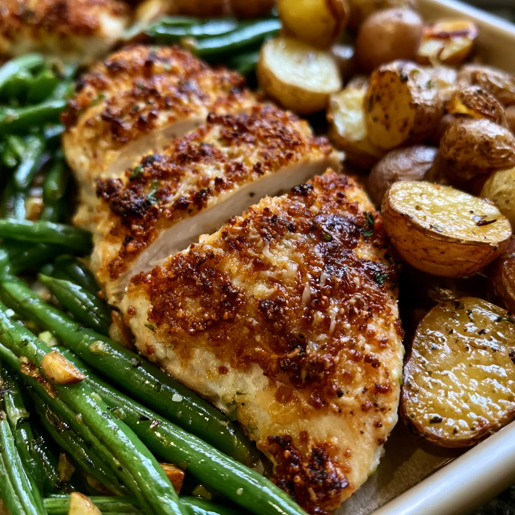 Parmesan Crusted Chicken Sheet Pan Dinner