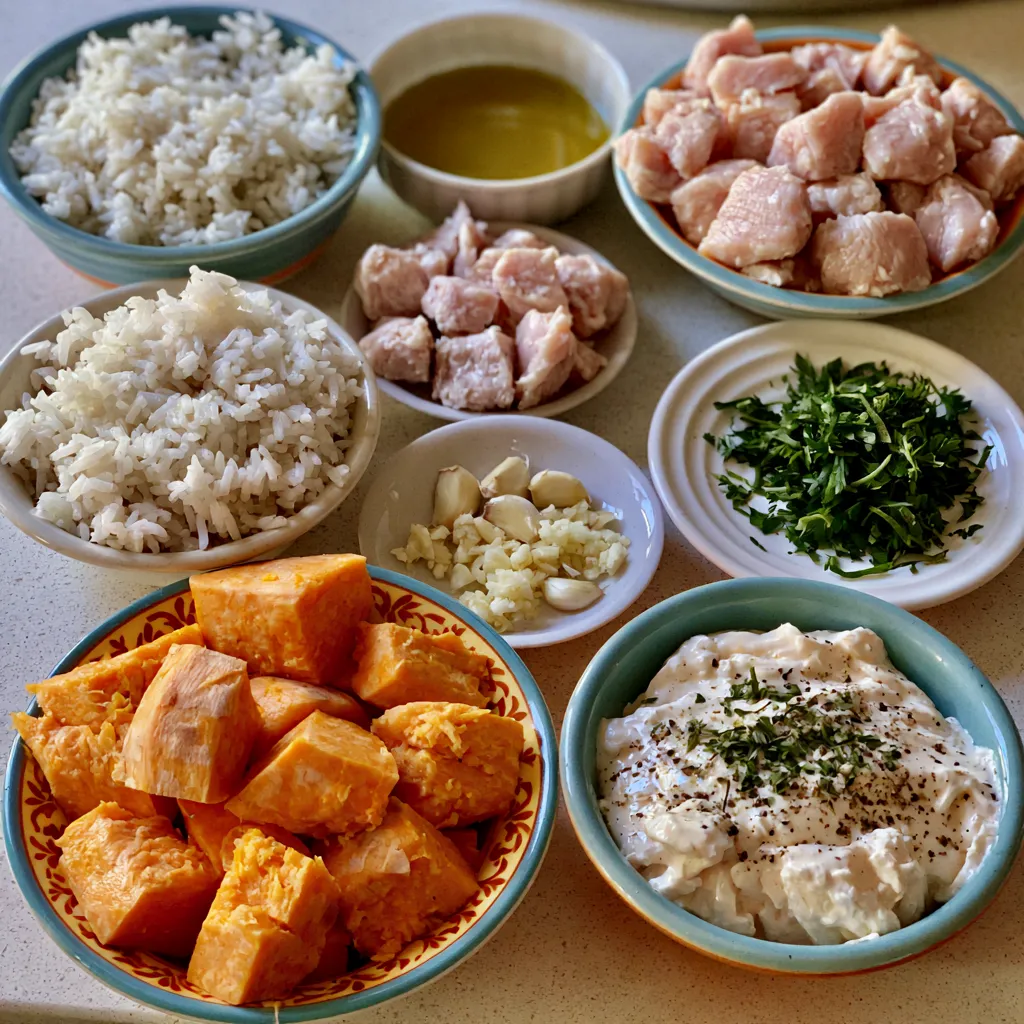Roasted Chicken and Sweet Potato Rice Bowls