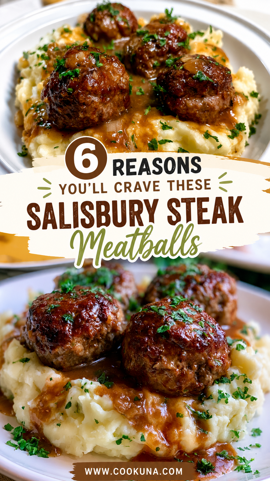 Salisbury Steak Meatballs with Garlic Herb Mashed Potatoes