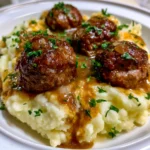 Salisbury Steak Meatballs with Garlic Herb Mashed Potatoes