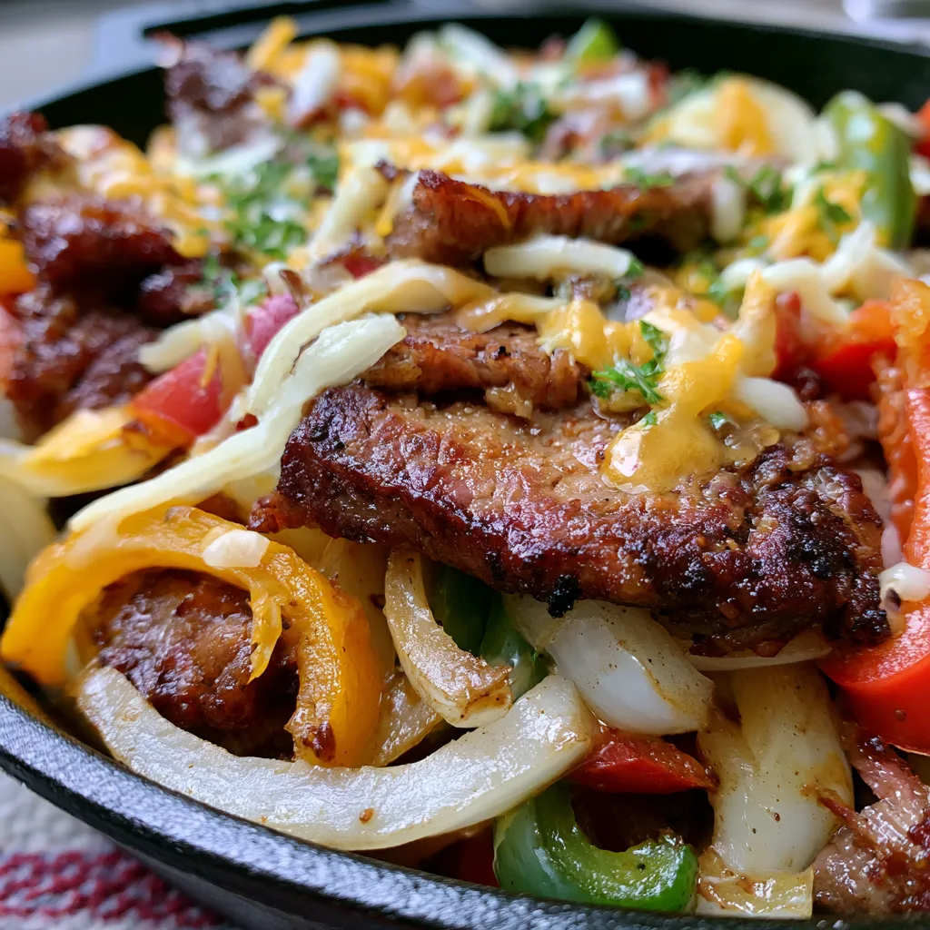 Smoked Beef Cheesesteak Skillet