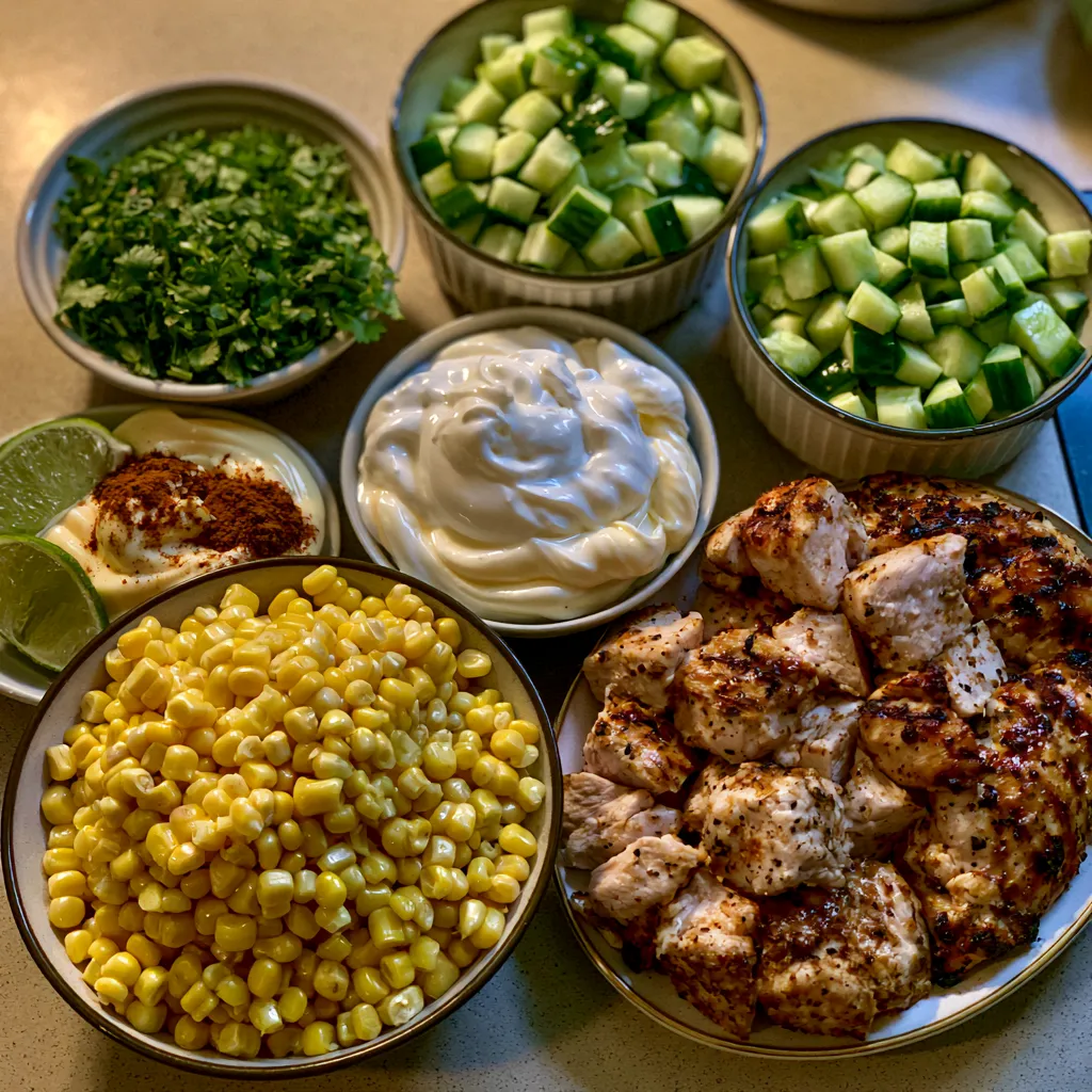 Street Corn Creamy Cucumber Chicken Salad