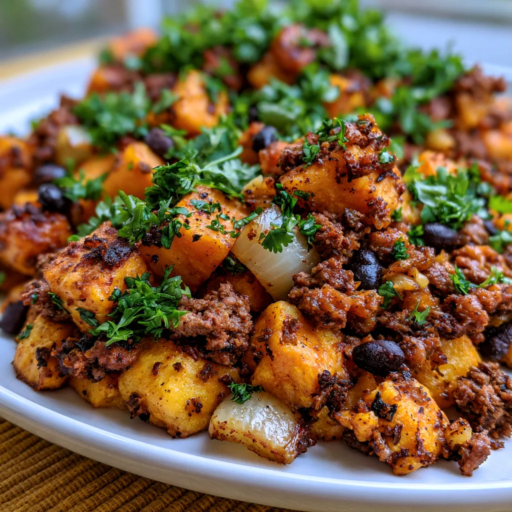 Tex-Mex Sweet Potato Hash with Ground Beef