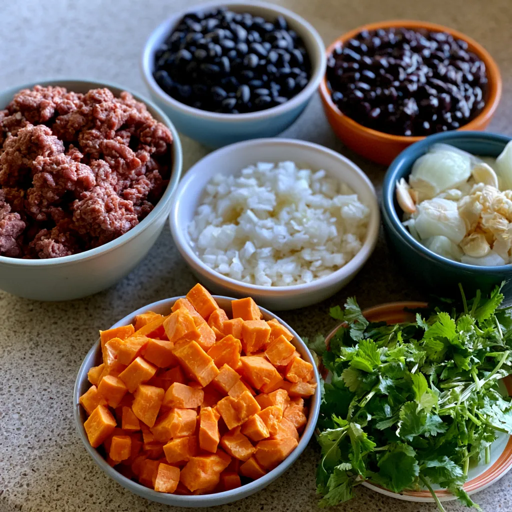 Tex-Mex Sweet Potato Hash with Ground Beef