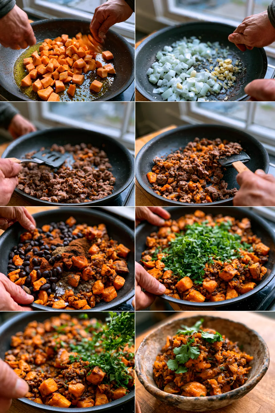 Tex-Mex Sweet Potato Hash with Ground Beef