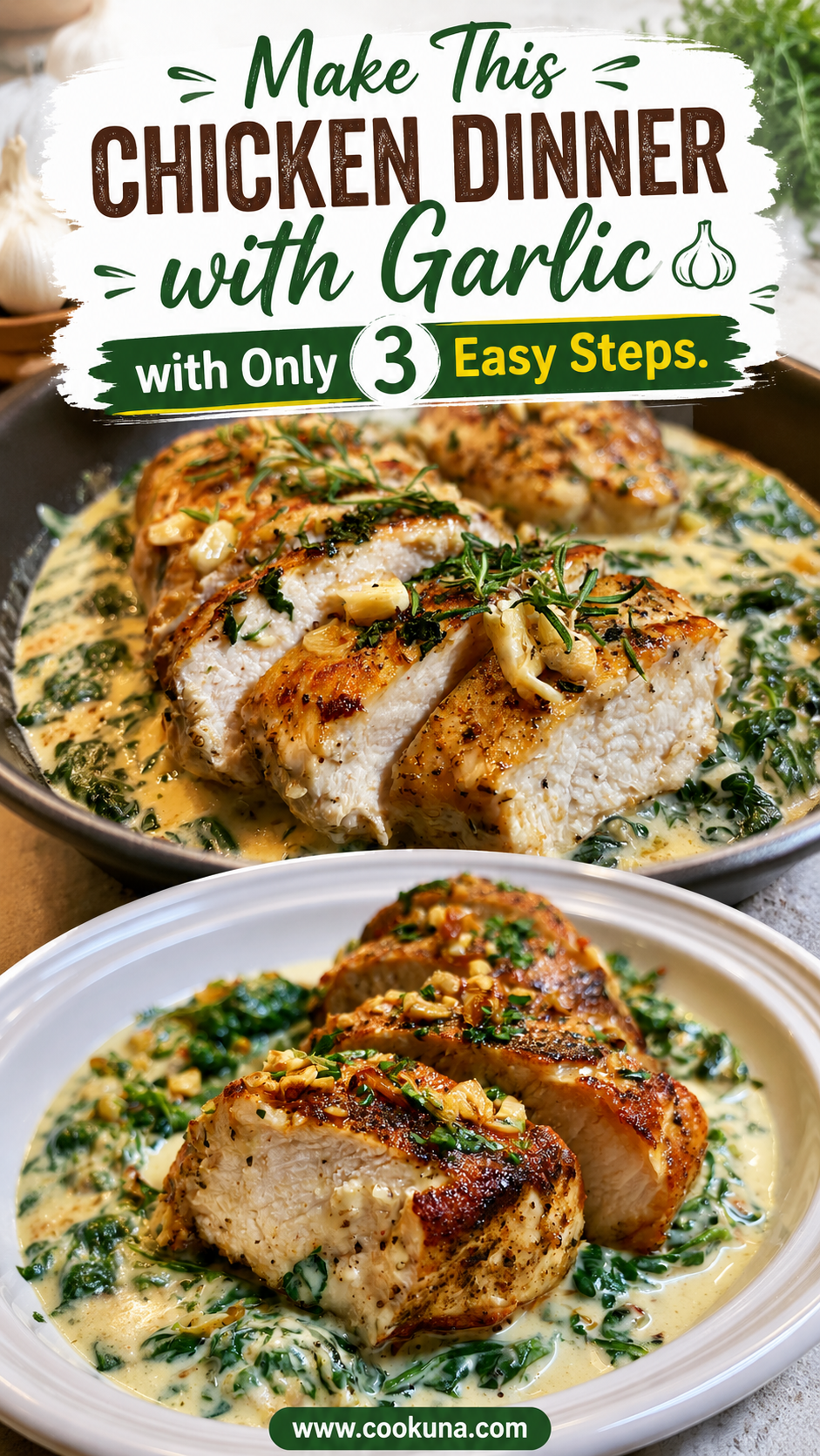 chicken dinner with garlic spinach cream sauce