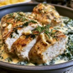 chicken dinner with garlic spinach cream sauce