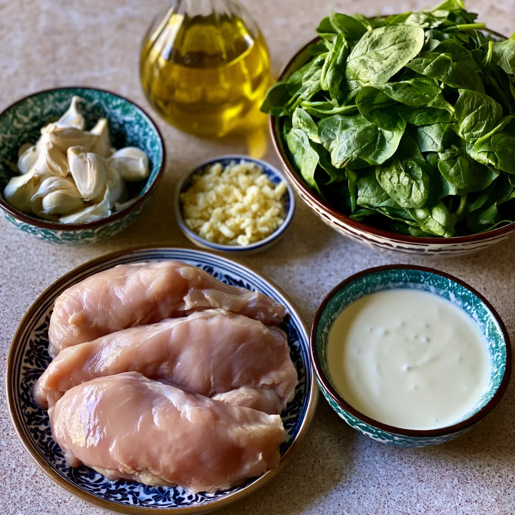 chicken dinner with garlic spinach cream sauce