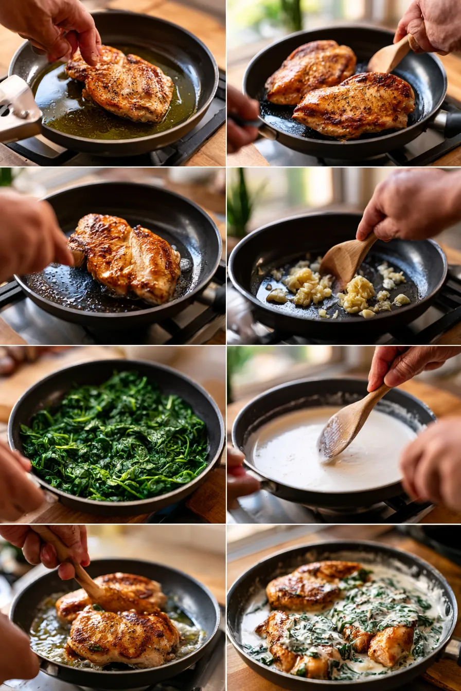 chicken dinner with garlic spinach cream sauce