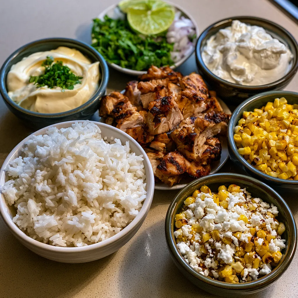 street corn chicken rice bowls prepper protein