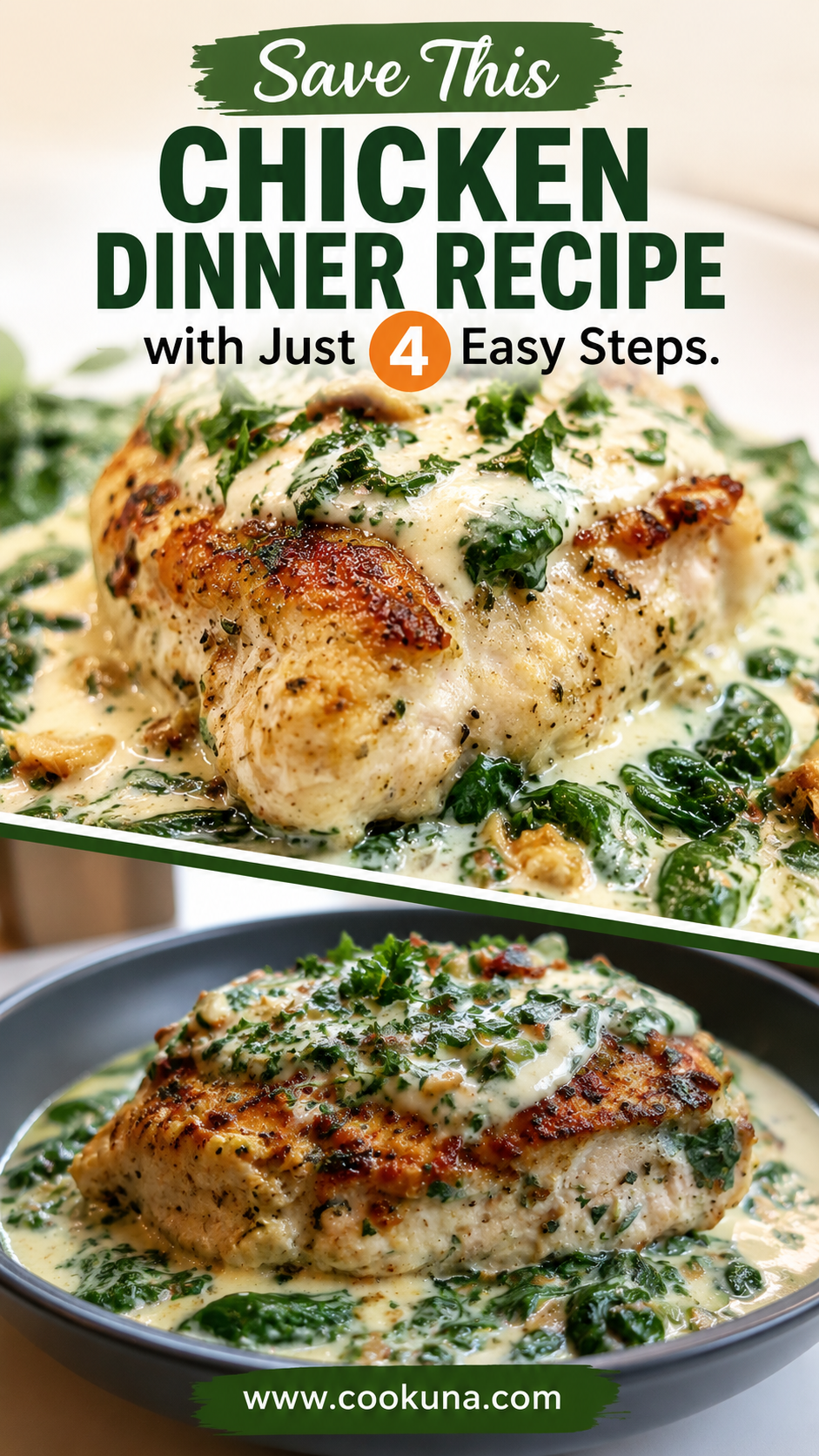 chicken dinner with garlic spinach cream sauce