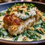 chicken dinner with garlic spinach cream sauce