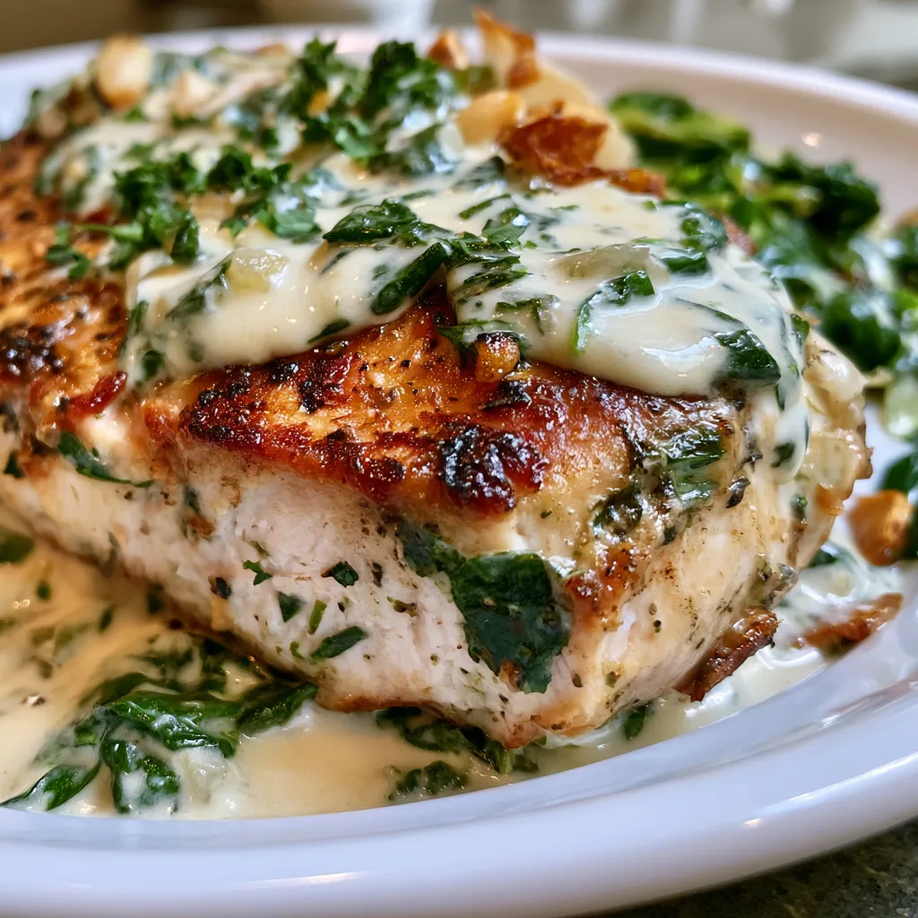 chicken dinner with garlic spinach cream sauce