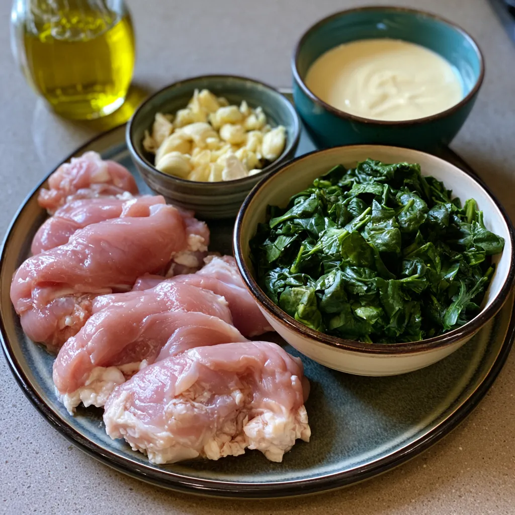 chicken dinner with garlic spinach cream sauce
