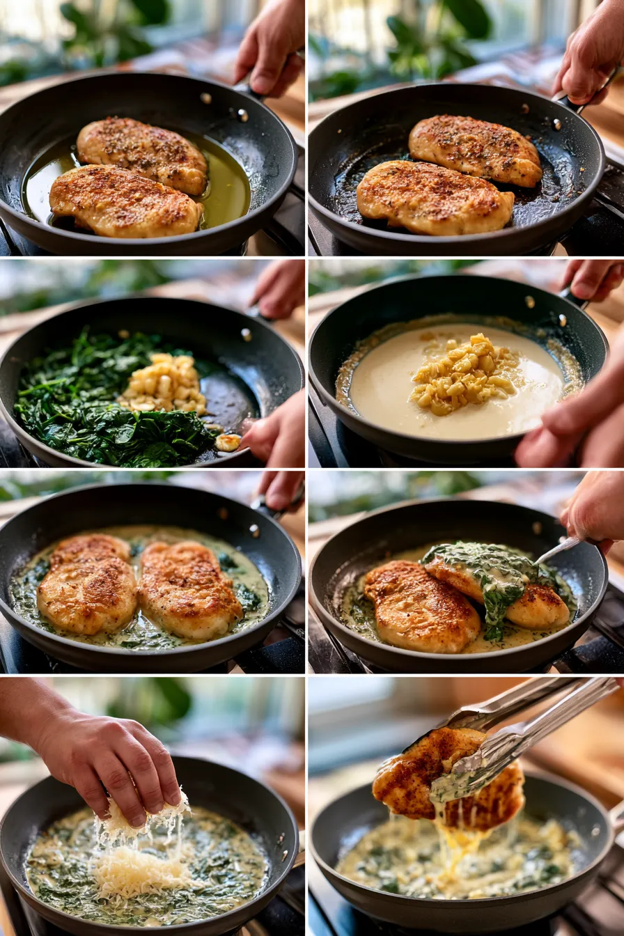 chicken dinner with garlic spinach cream sauce