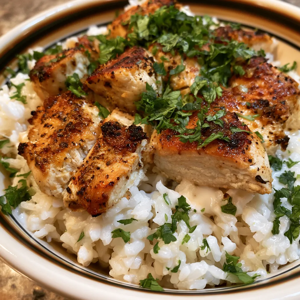 easy coconut chicken rice bowl