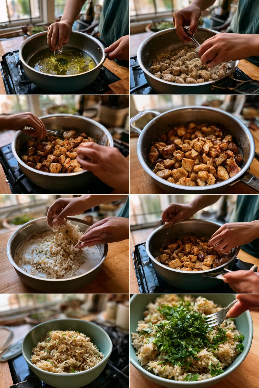 easy coconut chicken rice bowl