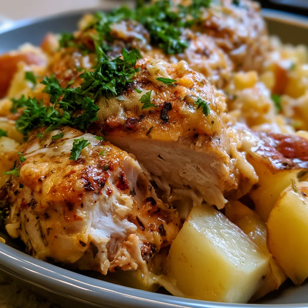 garlic parmesan crockpot chicken and potatoes
