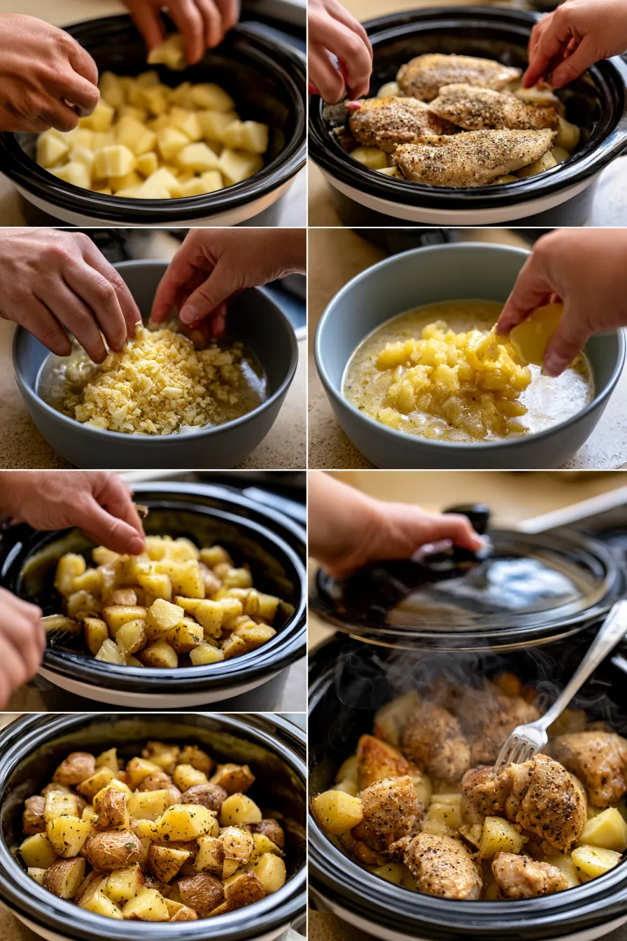 garlic parmesan crockpot chicken and potatoes