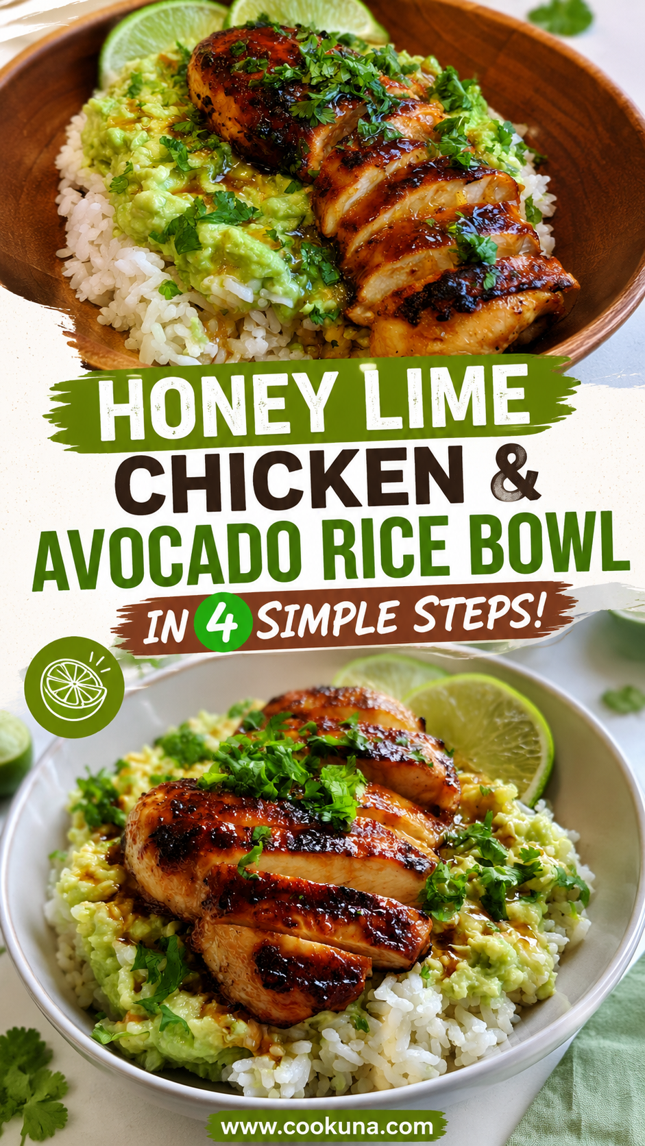honey lime chicken and avocado rice bowl