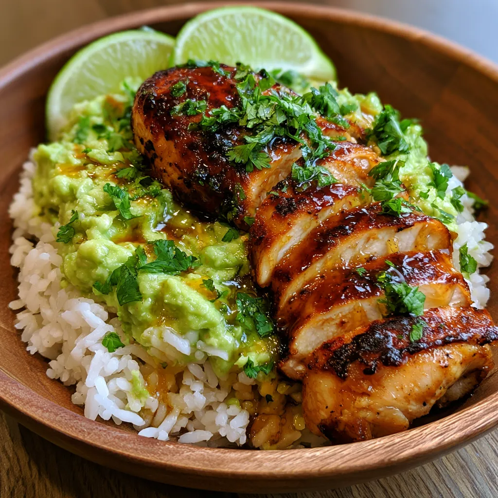 honey lime chicken and avocado rice bowl