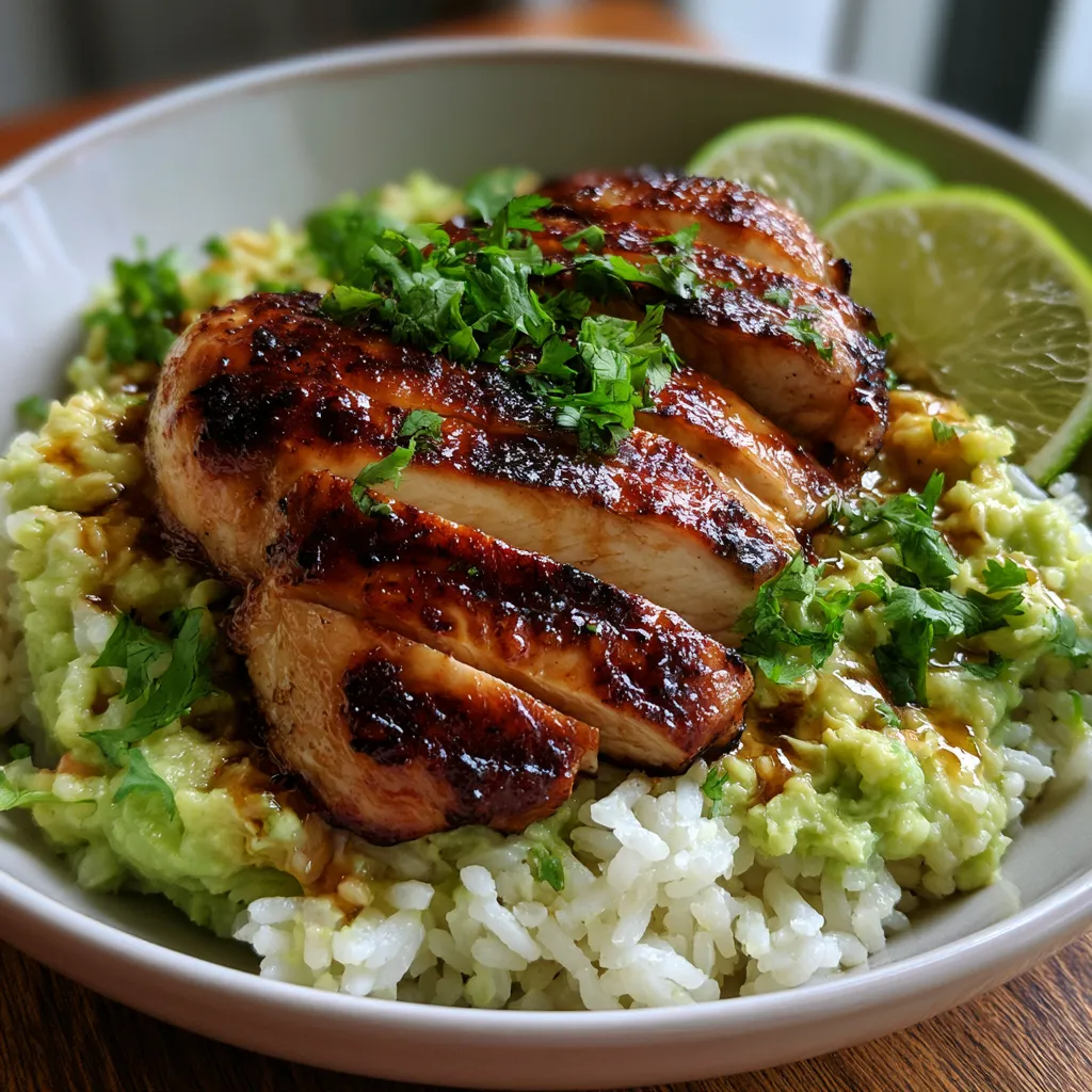 honey lime chicken and avocado rice bowl