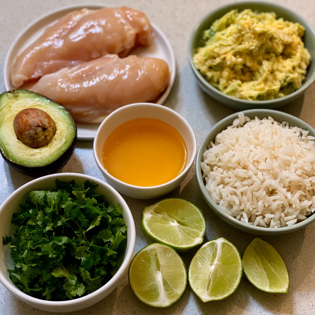 honey lime chicken and avocado rice bowl