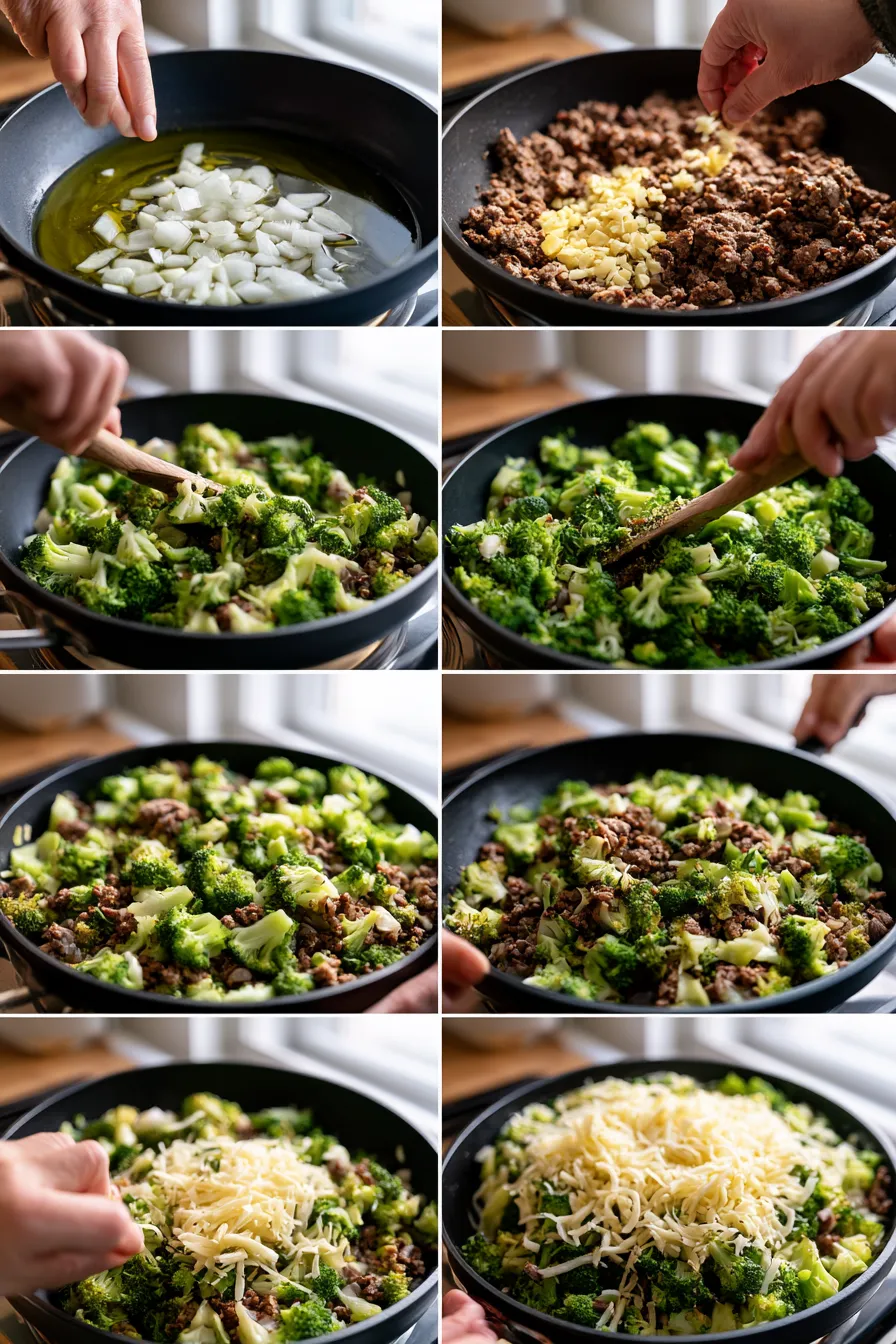 keto hamburger broccoli skillet